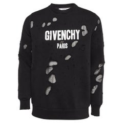 Givenchy Black Logo Print Cotton Distressed Sweatshirt S