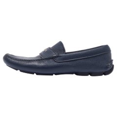 Prada Blue Leather Slip On Loafers Size 40