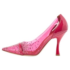 Malone Souliers Pink PVC and Patent Joan Crystal Embellished Pumps Size 40