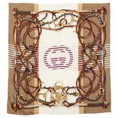 Gucci Brown GG Stirrup Print Silk Scarf