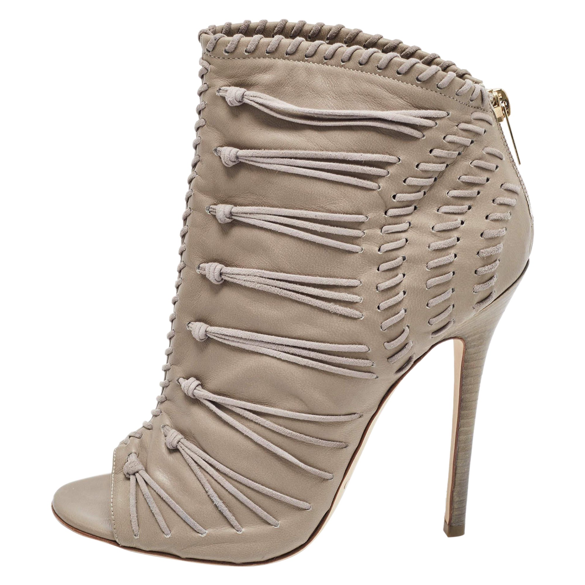 Jimmy Choo Grey Leather and Suede Gana Ankle Boots Size 38.5 For Sale