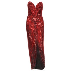 Bob Mackie Red Fully Beaded Dress Gown, 1982 