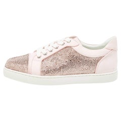 Christian Louboutin Pink Suede Vieira Strass Sneakers Size 38