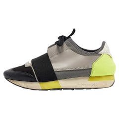 Balenciaga Multicolor Leather and Fabric Race Runner Sneakers Size 37