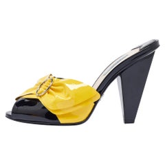Prada Black/Yellow Patent Leather Bow Mules Size 40