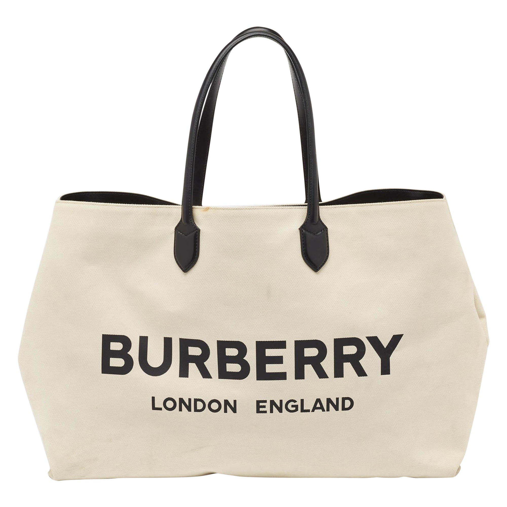 Burberry Off White Canvas Lewes Tote