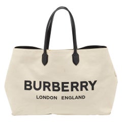 Burberry Off White Canvas Lewes Tote