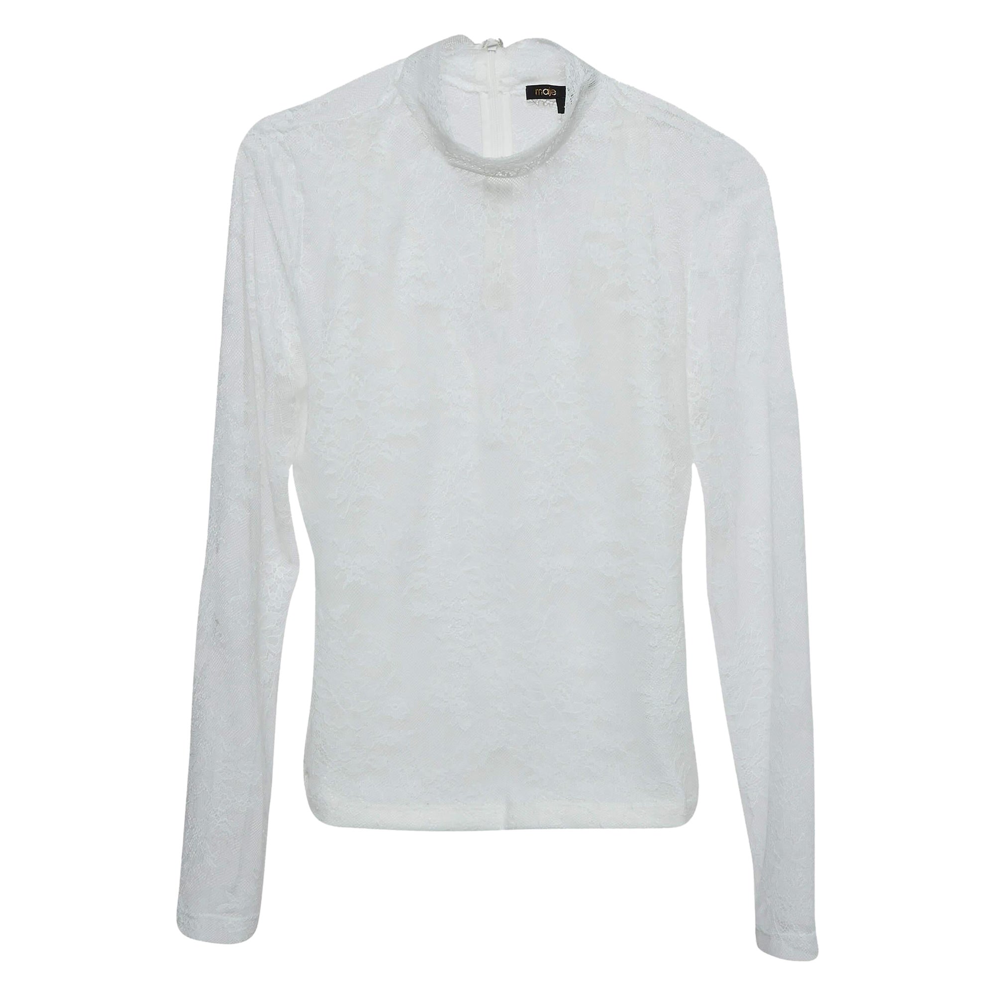 Maje White Floral Lace Semi Sheer Top S For Sale