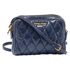 Miu Miu Blue matelassé Leather Camera Crossbody Bag