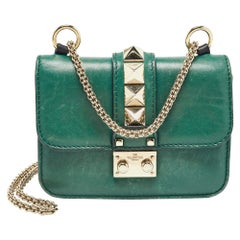 Valentino Mini Glam Lock Umhängetasche aus grünem Leder
