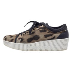 Dolce & Gabbana Black/Brown Leopard Print Canvas and Leather Sneakers Size 40