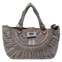 Dior Grey Pleated Leather Plisse Tote