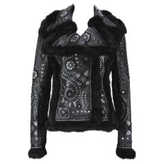 OSCAR DE LA RENTA Embellished Leather Jacket with FOX FUR