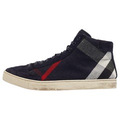 Burberry Navy Blue Check Canvas Painton High Top Sneakers Size 43