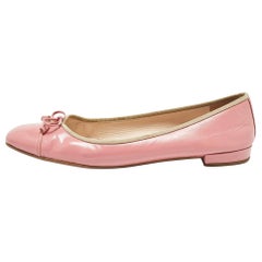 Prada Pink Saffiano Vernice Leather Bow Ballet Flats Size 42
