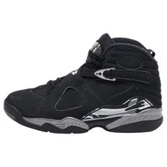 Air Jordan Black Nubuck Leather Jordan 8 Retro Chrome Sneakers Size 45