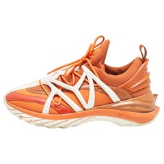 Jimmy Choo Orange/White Fabric and Rubber Lace Up Trainer Sneakers Size 41