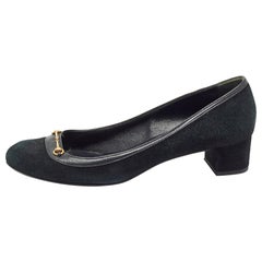 Gucci Black Suede and Leather Horsebit Pumps Size 40