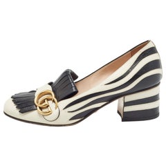 Gucci White/Black Leather GG Marmont Fringed Pumps Size 36.5