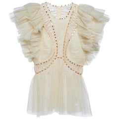 Zimmermann Crema Embellished Glitter Tulle Dancer Ruffled Top XS