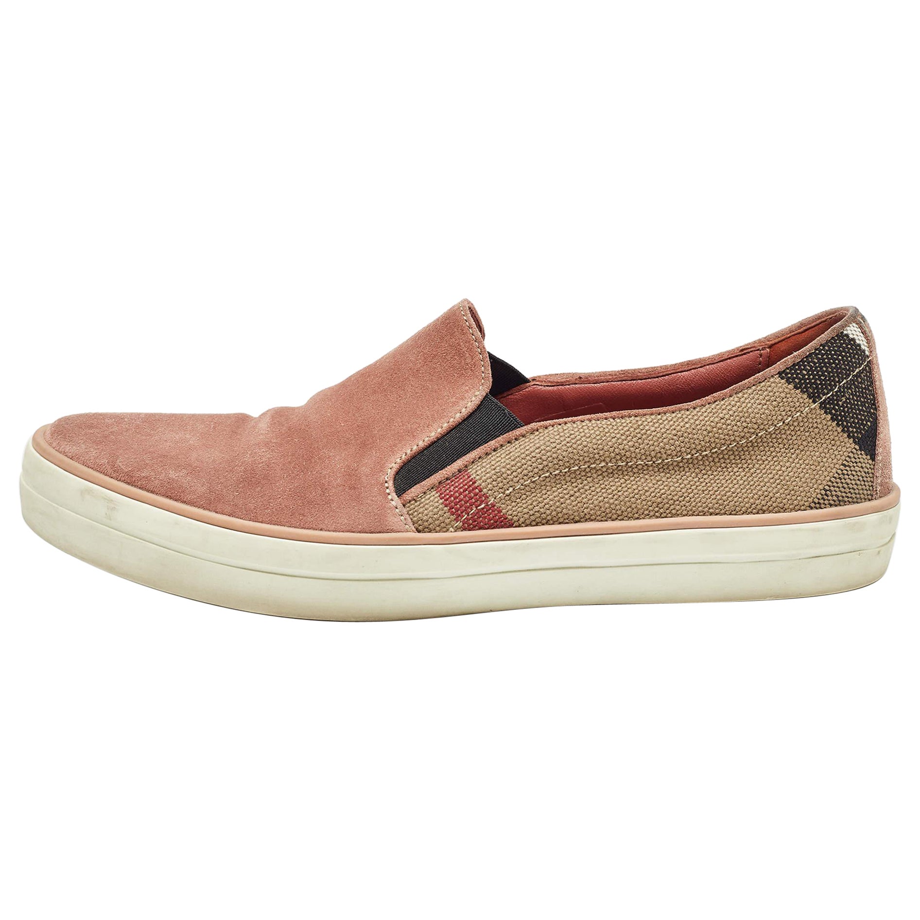Burberry - Sneakers Gauden in camoscio e tela a quadri rosa misura 36