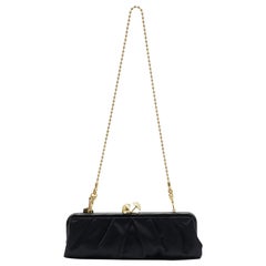 Coach Black Satin and Patent Leather Kiss Lock Chain Clutch