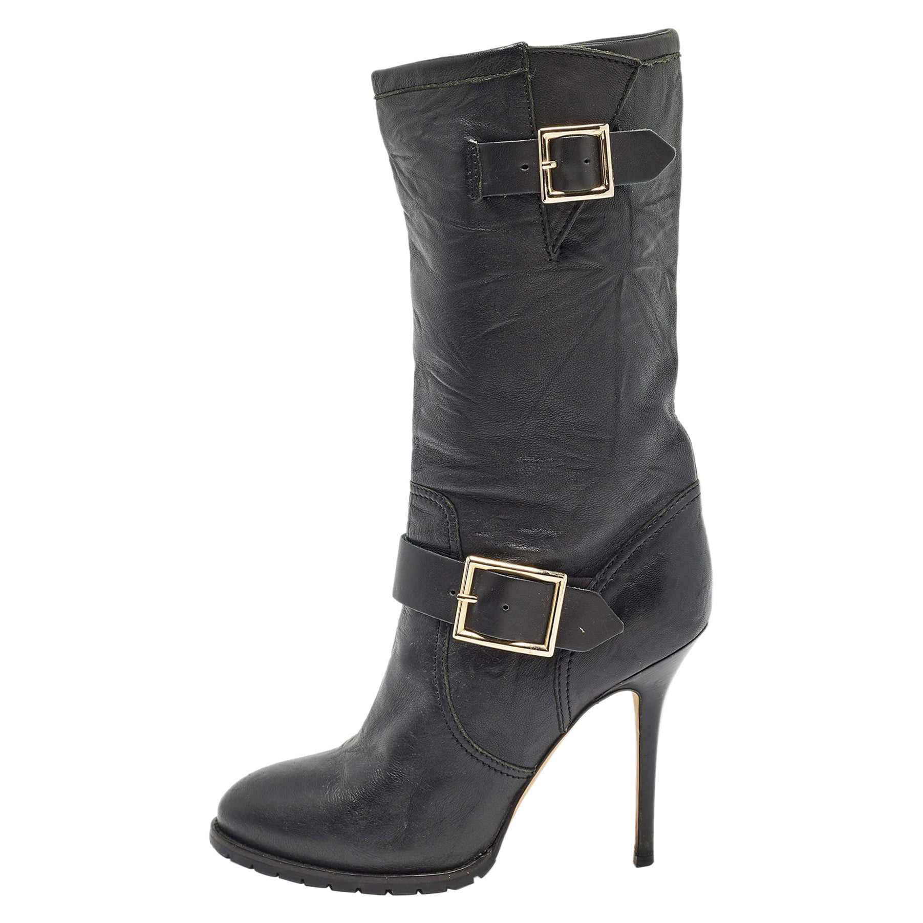 Jimmy Choo Black Leather Ankle Boots Size 38.5 For Sale
