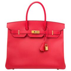 Brand New Hermes Birkin 35 Rouge Casaque Epsom GHW