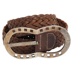 Aigner Brown Braided Leather Buckle Belt 90 CM