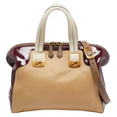 Fendi Red/Beige Patent and Leather Chameleon Satchel