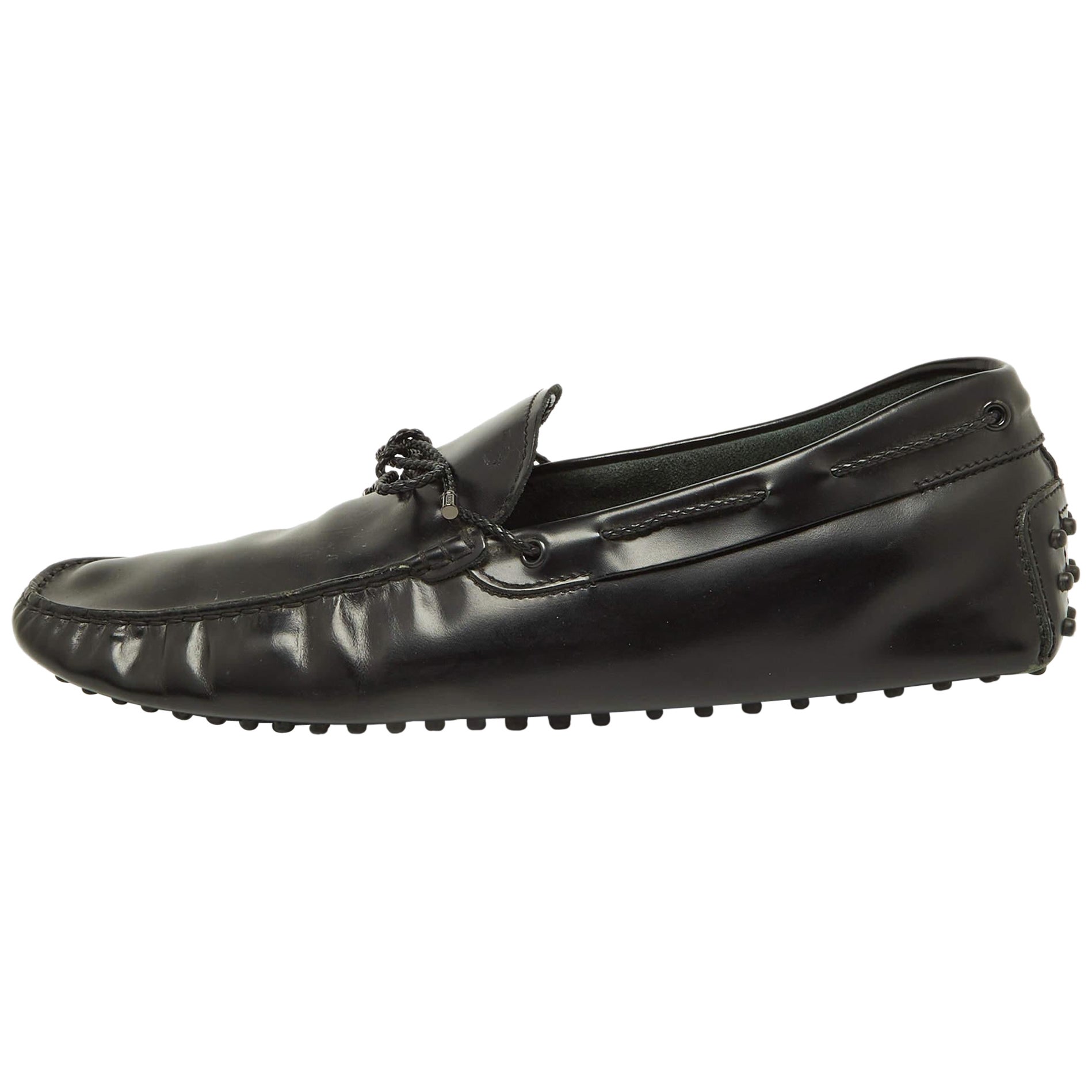 Tod's Black Leather Bow Slip-On Loafers Size 47 For Sale