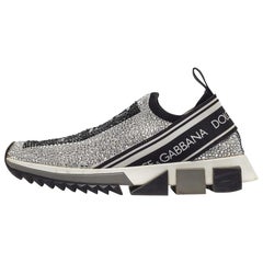 Dolce & Gabbana Silver/Black Fabric Sorrento Embellished Sneakers Size 37