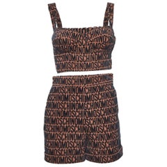 Moschino Brown Monogram Embossed Cotton Blend Shorts Set S