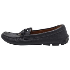 Prada Black Leather Bow Slip On Loafers Size 35
