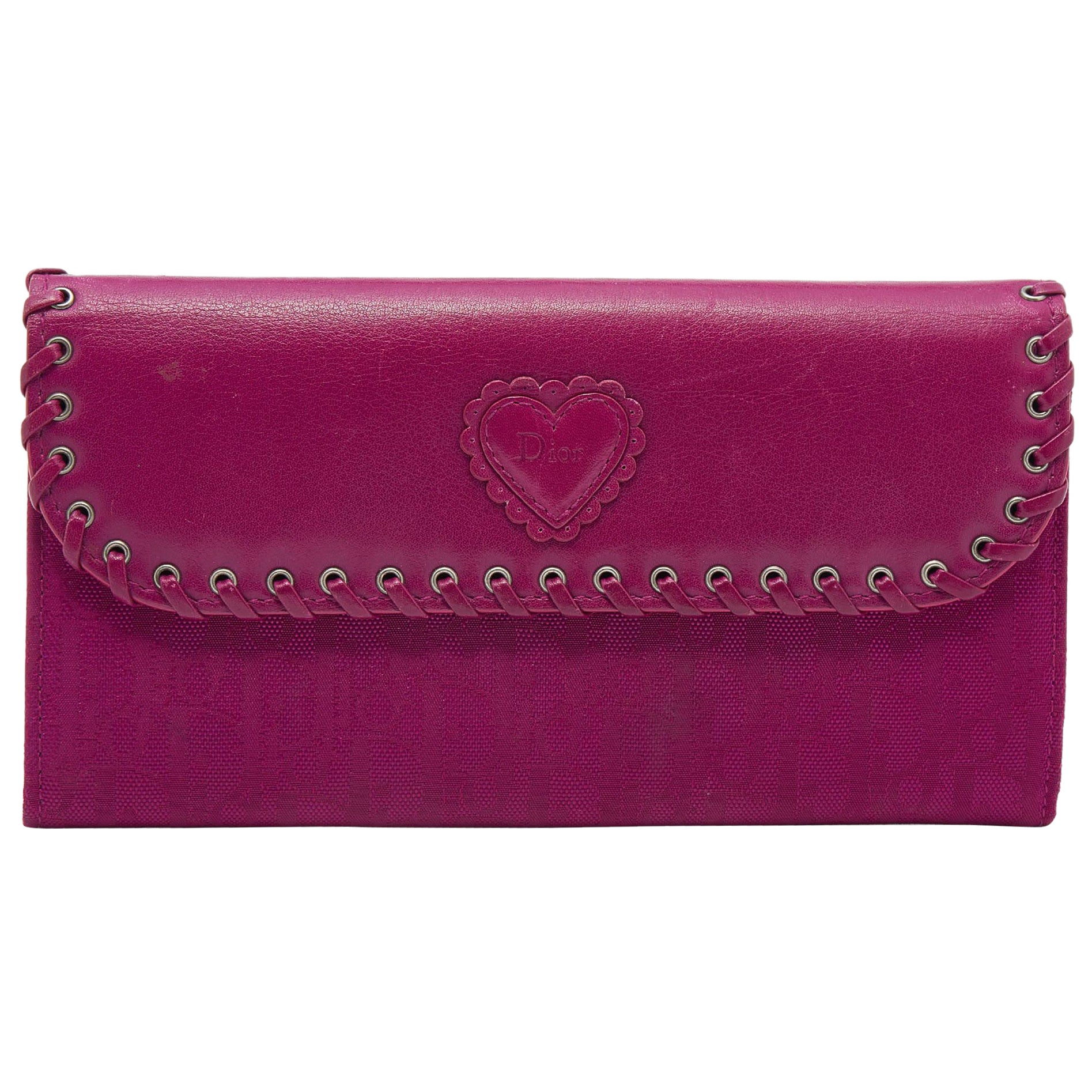Dior Pink Oblique Canvas and Leather Trim Flap Continental Wallet For Sale