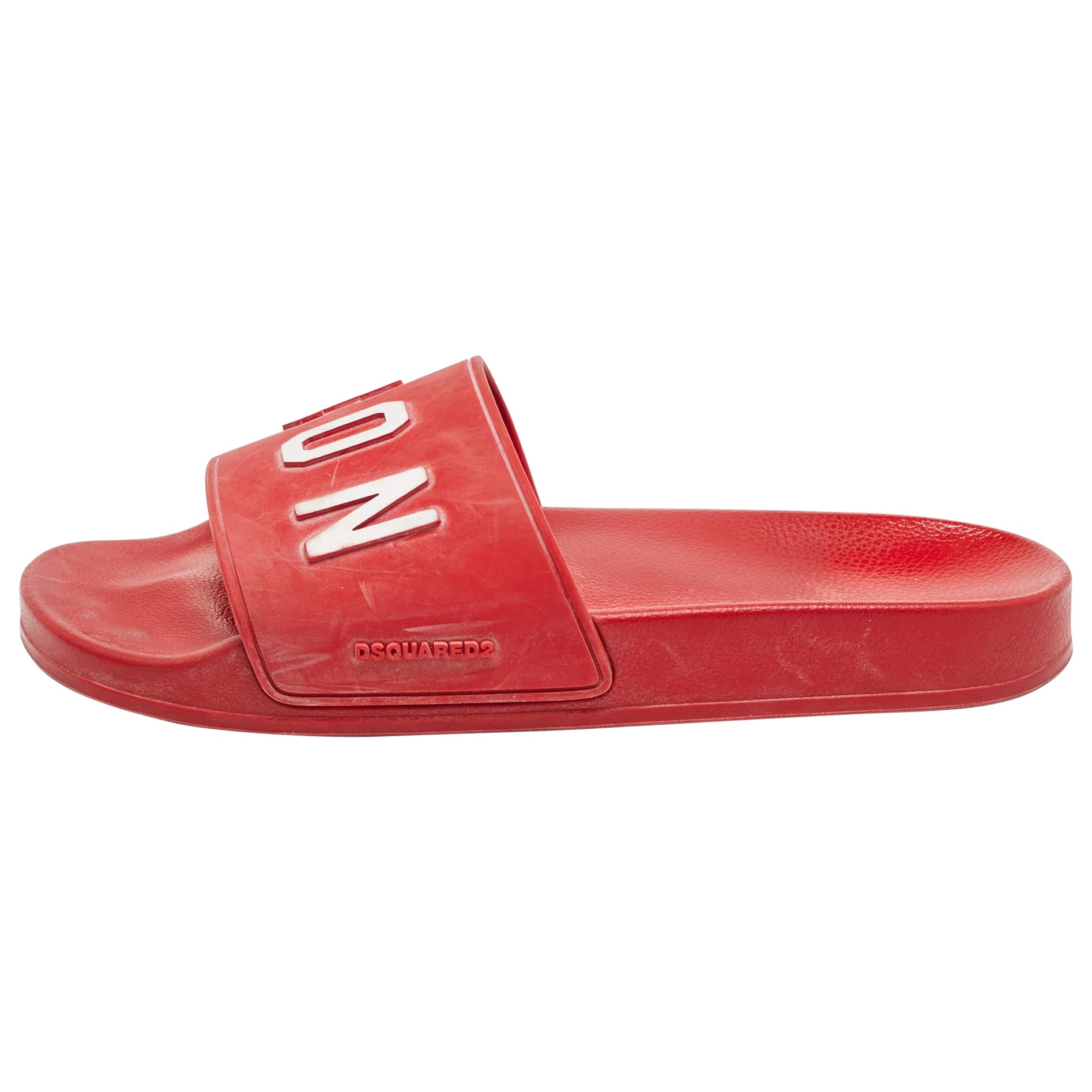 Dsquared Red Rubber Icon Embossed Beach Slides Size 41 For Sale