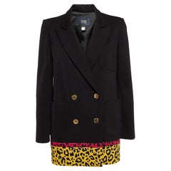 Class by Roberto Cavalli Black Contrast Leopard Print Stretch Crepe Blazer S