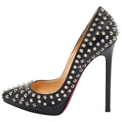 Christian Louboutin Black Leather Pigalle Plato Spike Pumps Size 37