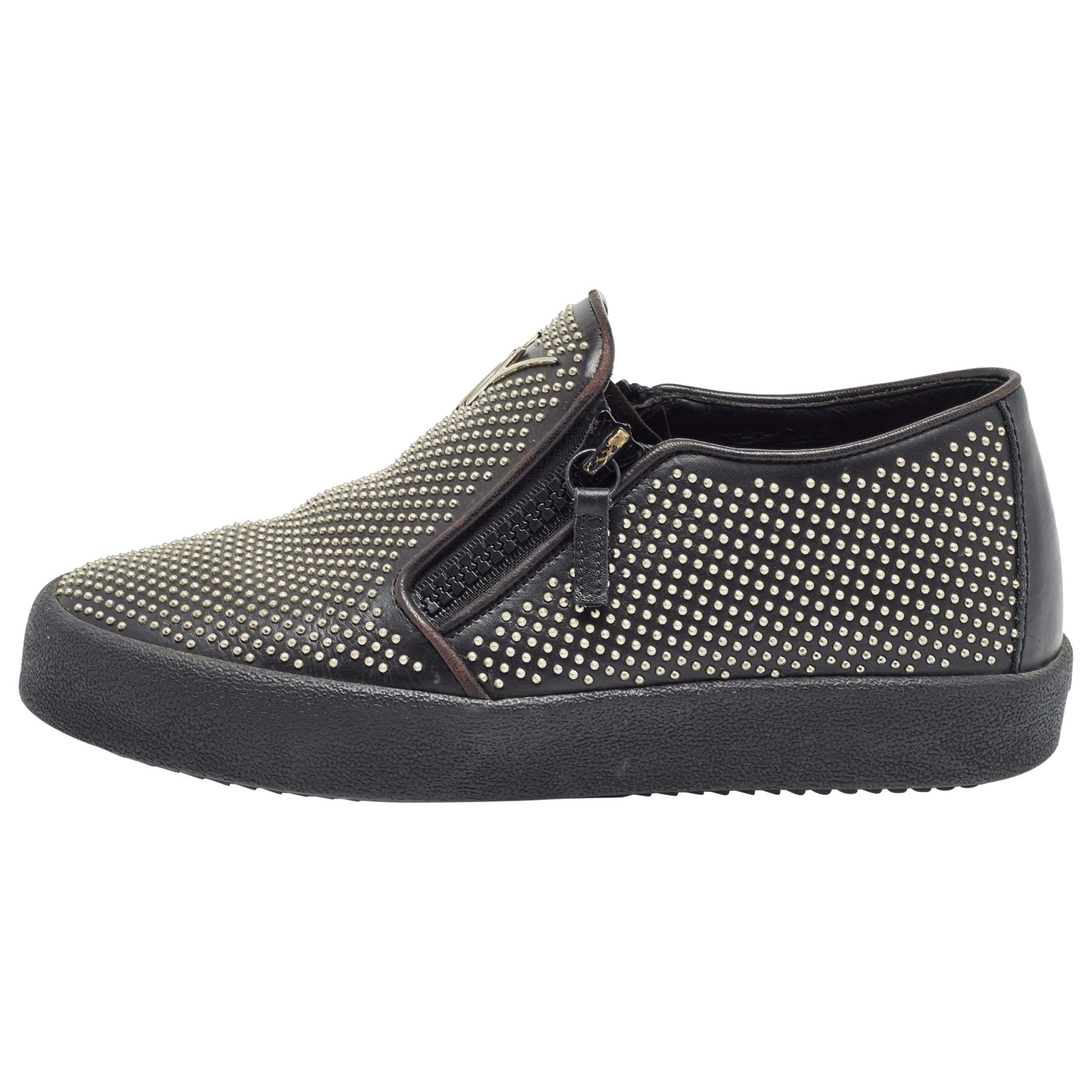 Giuseppe Zanotti Black Studded Leather Eve Slip On Sneakers Size 40