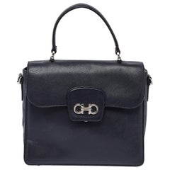 Salvatore Ferragamo Black Leather Katia Top Handle Bag