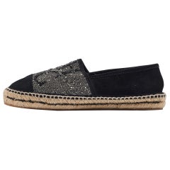 CH Carolina Herrera Black Suede Crystal Embellished Espadrille Flats Size 38