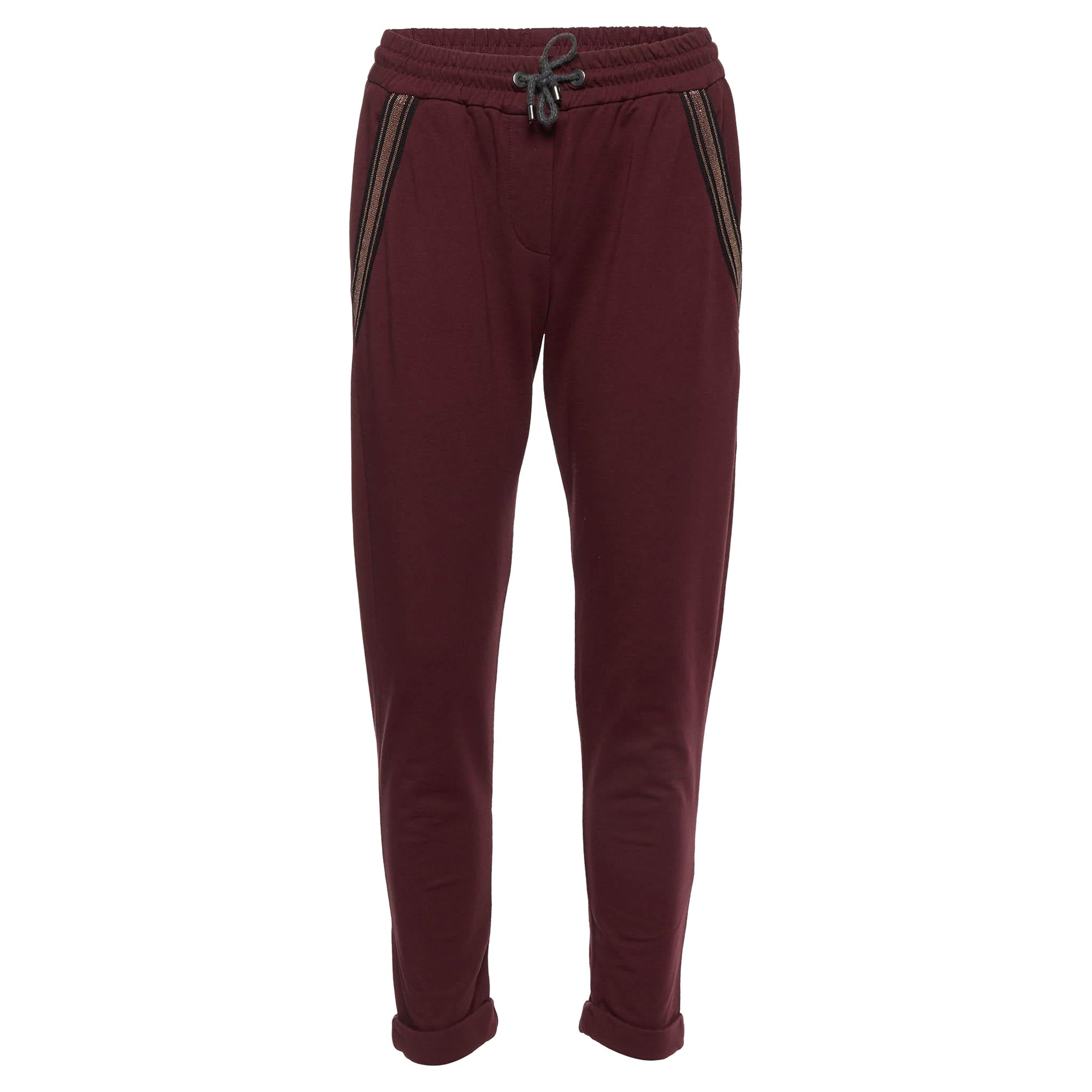 Brunello Cucinelli Burgundy Cotton Knit Pants XS For Sale