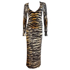 Vintage F/W 1999 Dolce + Gabbana Tiger Print Sweater Maxi Skirt Set