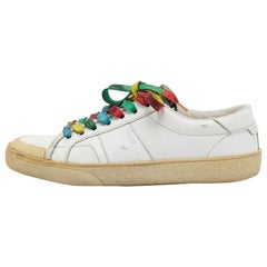 Saint Laurent White Leather Lace Up Sneakers Size 37.5
