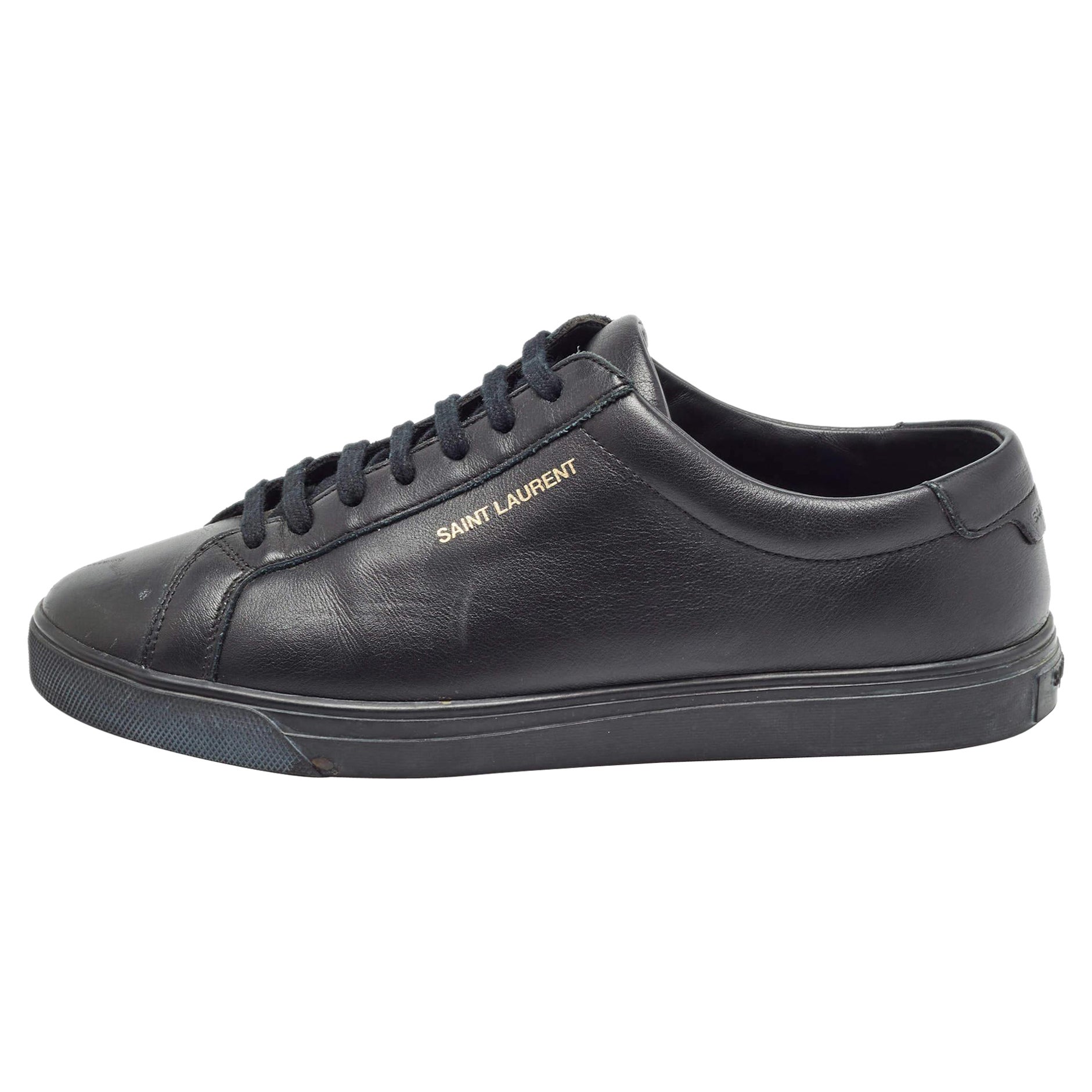 Saint Laurent Black Leather Andy Sneakers Size 38.5 For Sale