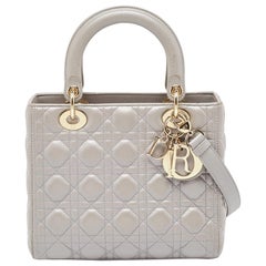 Dior Silver Cannage Leather Medium Lady Dior Tote