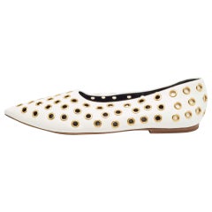 Celine Off-White Leather Eyelet Detail Ballet Flats Size 39.5