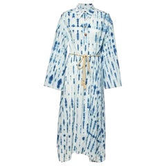 Nanushka Blue Tie-Dye Print  Cotton Belted Long Dress XS