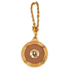 Dior Brown Leather Gold Tone Keychain