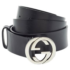 Gucci Black Leather Interlocking G Buckle Belt 100CM